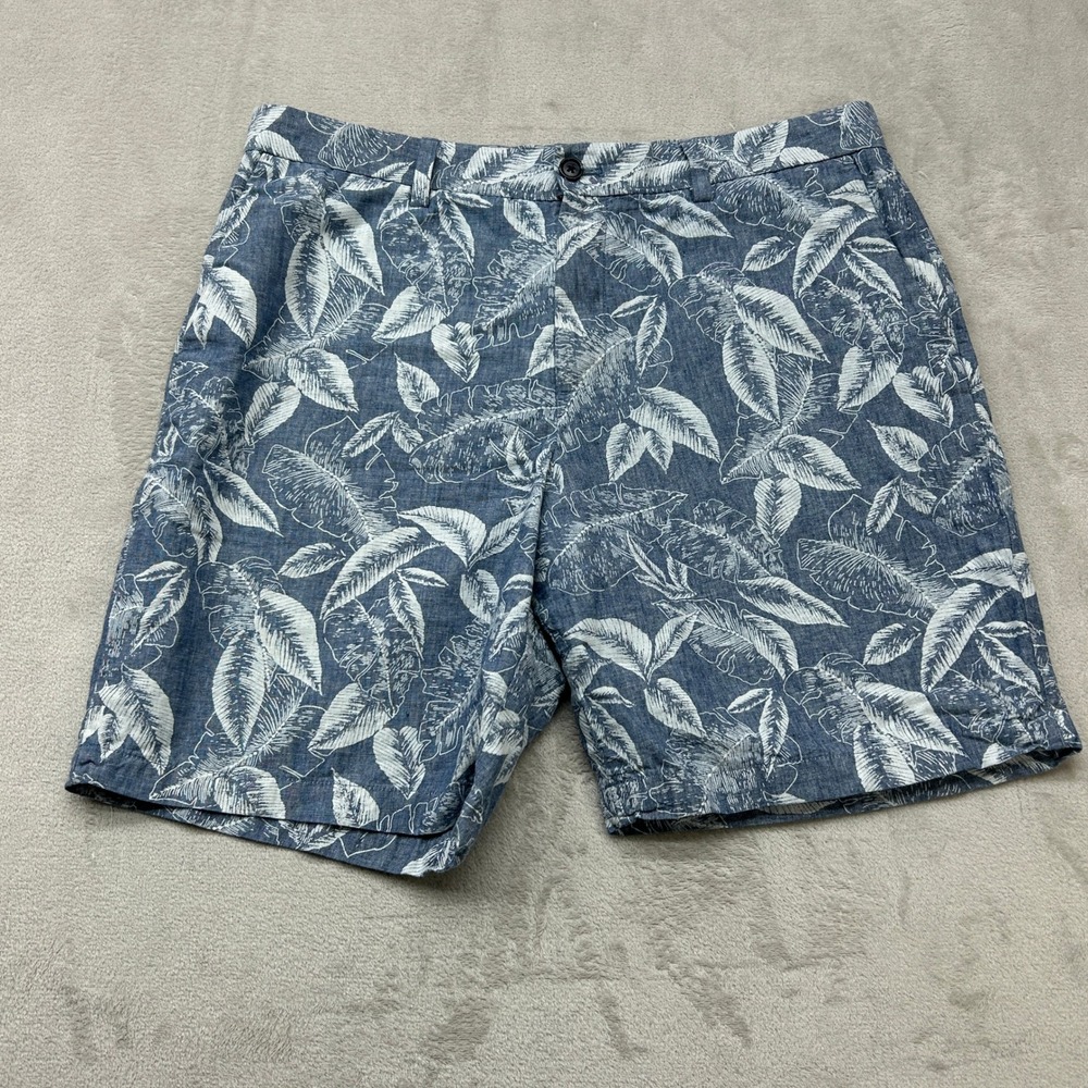 Banana Republic Aiden Short Men 35 Blue Tropical Leaf Print Linen Blend Vacation